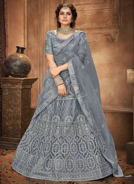 Blue Gray MRUDANGI MAHARANI COLOUR EDITION Heavy Wedding Wear Designer Lahenga Collection 1200-C